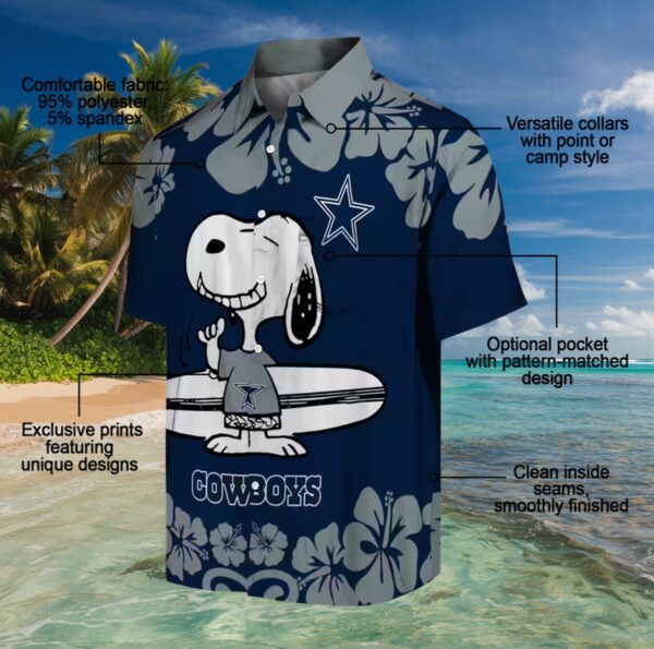 Dallas Cowboys Snoopy Surf Blue White Hawaiian Shirt - Image 5