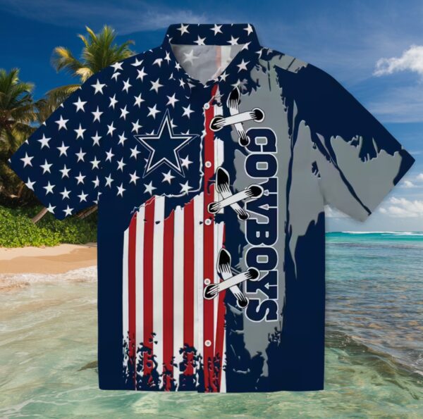 Dallas Cowboys Stitched Flag Blue Hawaiian Shirt