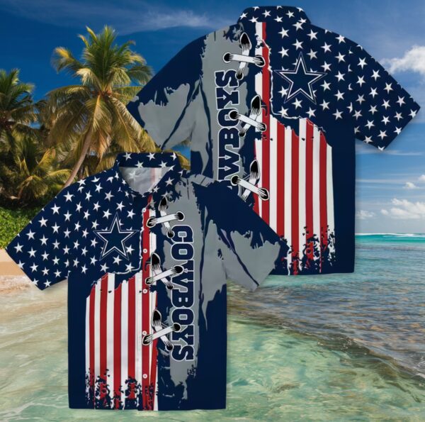 Dallas Cowboys Stitched Flag Blue Hawaiian Shirt - Image 3
