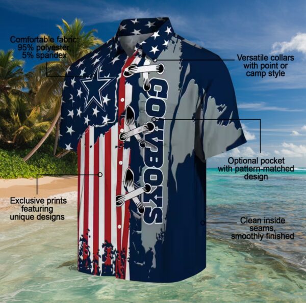 Dallas Cowboys Stitched Flag Blue Hawaiian Shirt - Image 5