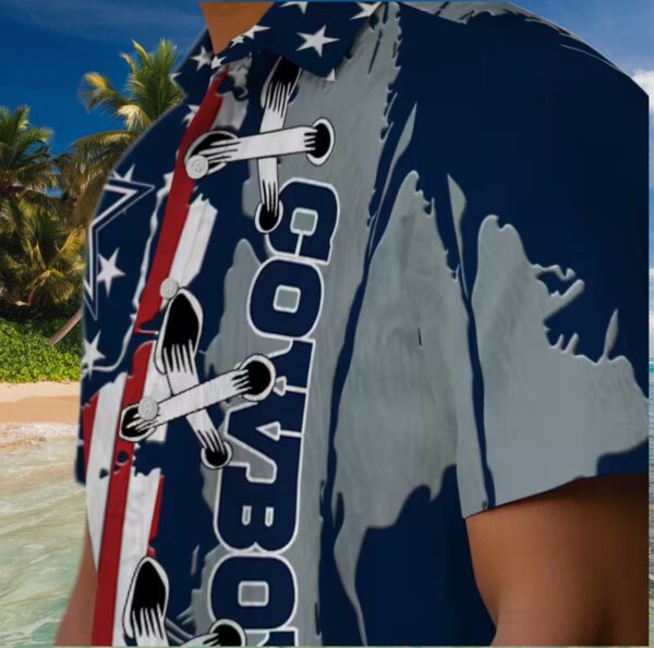 Dallas Cowboys Stitched Flag Blue Hawaiian Shirt - Image 8