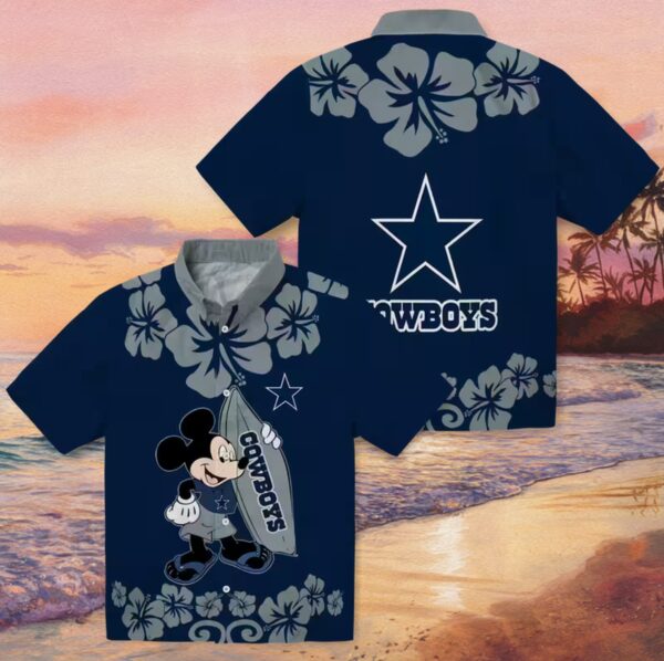 Dallas Cowboys Surfing Mickey Blue Hawaiian Shirt - Image 3