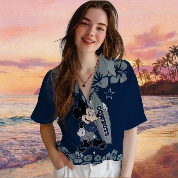 Dallas Cowboys Surfing Mickey Blue Hawaiian Shirt - Image 4