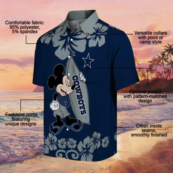 Dallas Cowboys Surfing Mickey Blue Hawaiian Shirt - Image 5
