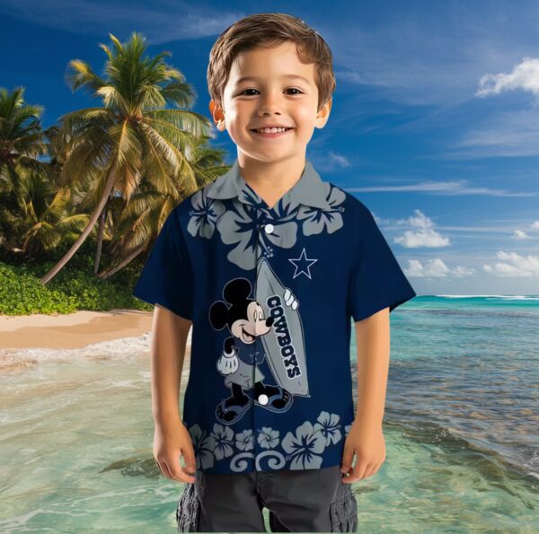 Dallas Cowboys Surfing Mickey Blue Hawaiian Shirt - Image 7