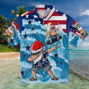 Dallas Cowboys Surfing Santa Blue Hawaiian Shirt