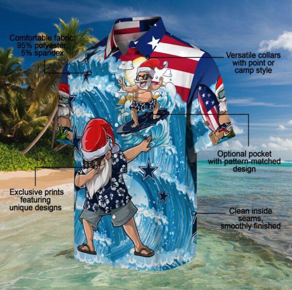 Dallas Cowboys Surfing Santa Blue Hawaiian Shirt - Image 5