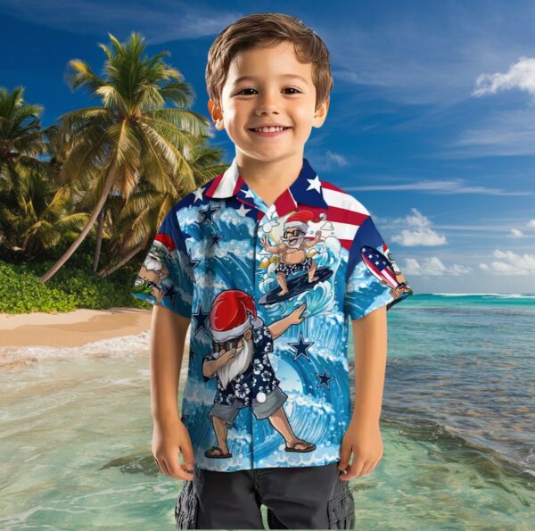 Dallas Cowboys Surfing Santa Blue Hawaiian Shirt - Image 7