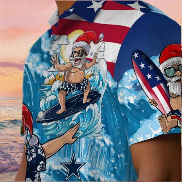 Dallas Cowboys Surfing Santa Blue Hawaiian Shirt - Image 8