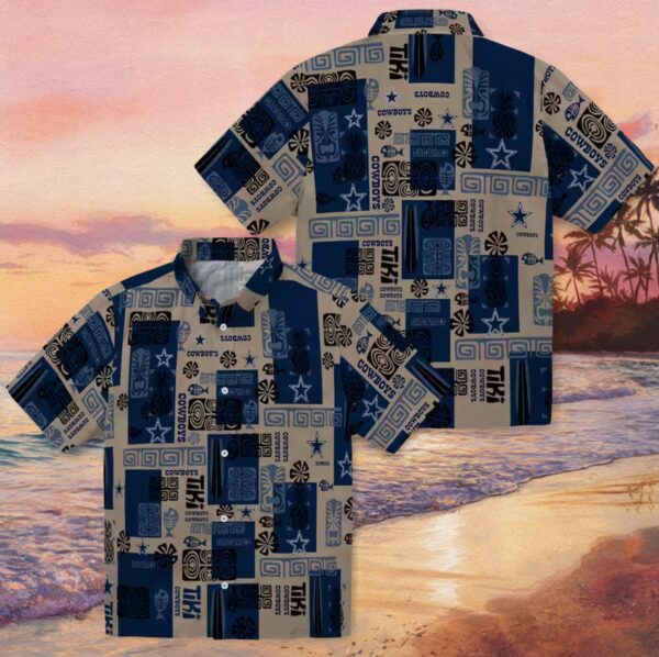 Dallas Cowboys Tribal Symbols Blue Hawaiian Shirt - Image 3