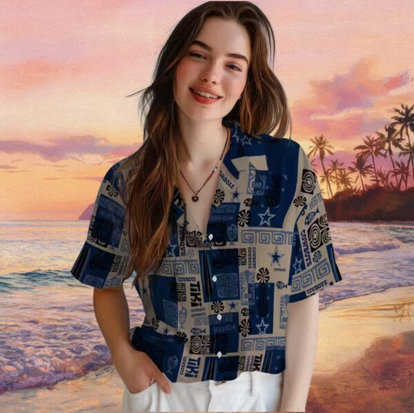 Dallas Cowboys Tribal Symbols Blue Hawaiian Shirt - Image 4