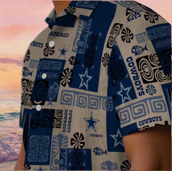 Dallas Cowboys Tribal Symbols Blue Hawaiian Shirt - Image 8