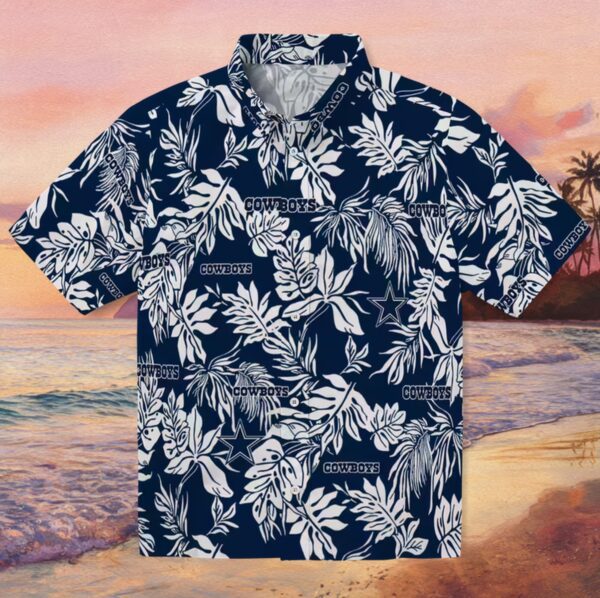 Dallas Cowboys Tropical Leaf Blue White Hawaiian Shirt