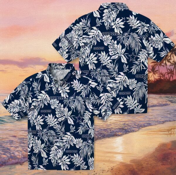 Dallas Cowboys Tropical Leaf Blue White Hawaiian Shirt - Image 3