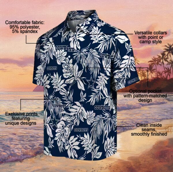 Dallas Cowboys Tropical Leaf Blue White Hawaiian Shirt - Image 5