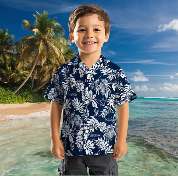 Dallas Cowboys Tropical Leaf Blue White Hawaiian Shirt - Image 7