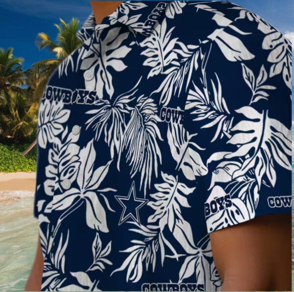 Dallas Cowboys Tropical Leaf Blue White Hawaiian Shirt - Image 8