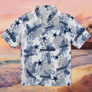 Dallas Cowboys Tropical Leaves Blue White Hawaiian Shirt