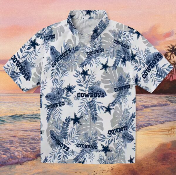 Dallas Cowboys Tropical Leaves Blue White Hawaiian Shirt