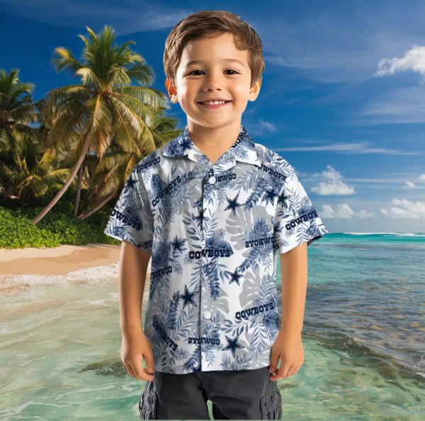 Dallas Cowboys Tropical Leaves Blue White Hawaiian Shirt - Image 7