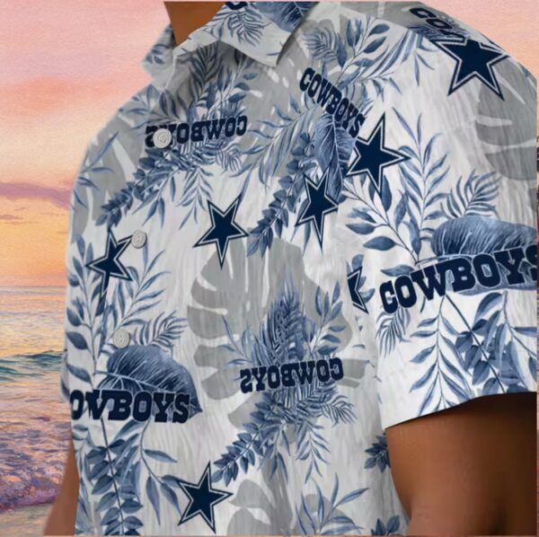 Dallas Cowboys Tropical Leaves Blue White Hawaiian Shirt - Image 8