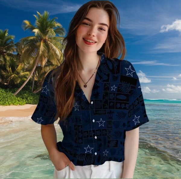 Dallas Cowboys Tropical Patchwork Blue Black Hawaiian Shirt - Image 4