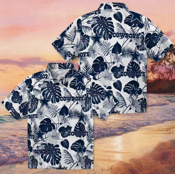 Dallas Cowboys Tropical Plants Blue White Hawaiian Shirt - Image 3