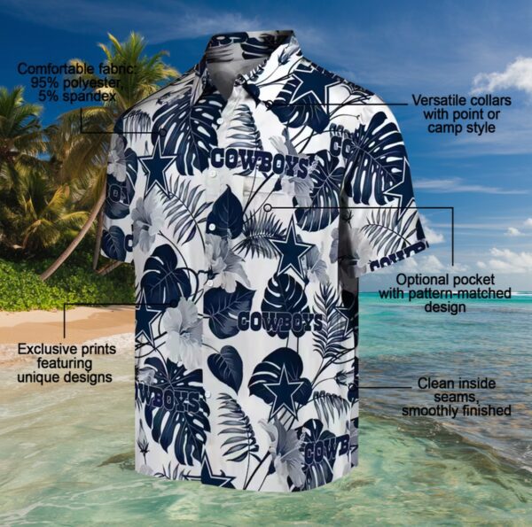 Dallas Cowboys Tropical Plants Blue White Hawaiian Shirt - Image 5