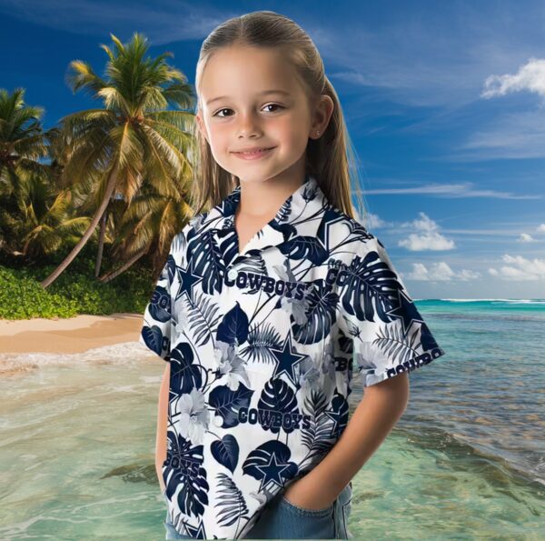 Dallas Cowboys Tropical Plants Blue White Hawaiian Shirt - Image 6