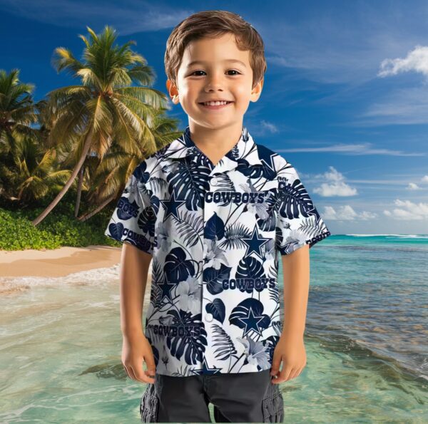 Dallas Cowboys Tropical Plants Blue White Hawaiian Shirt - Image 7