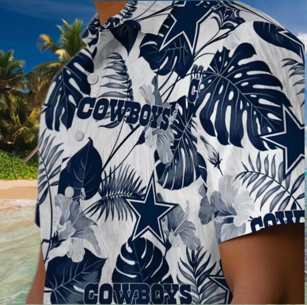 Dallas Cowboys Tropical Plants Blue White Hawaiian Shirt - Image 8