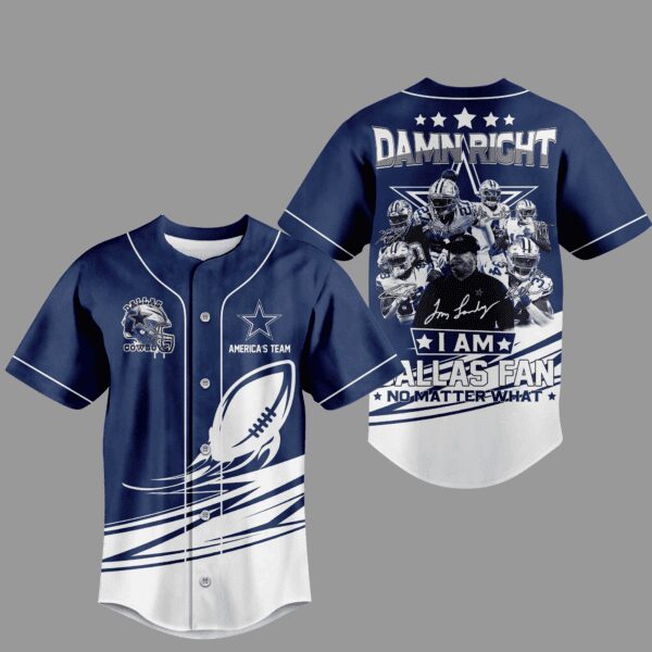 Jerry Jones Damn Right Dallas Cowboys Baseball Jersey - Image 3
