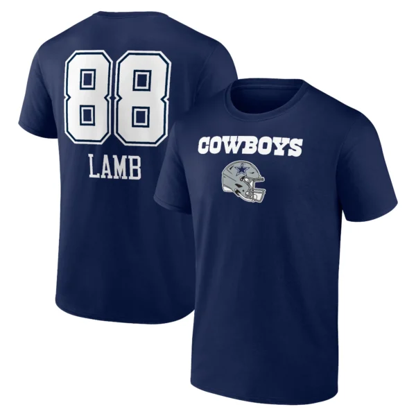 Men's CeeDee Lamb Navy Dallas Cowboys Team Wordmark Player Name & Number T-Shirt - Image 3