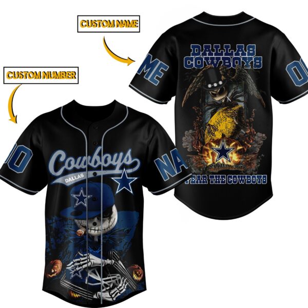 Personalized Cowboys Jack Skellington Halloween Baseball Jersey - Image 3
