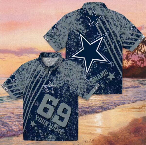 Personalized Dallas Cowboys Star Stripes Blue Hawaiian Shirt - Image 2