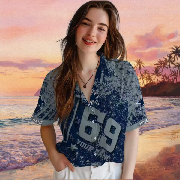 Personalized Dallas Cowboys Star Stripes Blue Hawaiian Shirt - Image 3