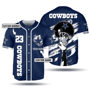 Sport Team Dallas Cowboys Custom Name Number Dark Blue Baseball Jersey